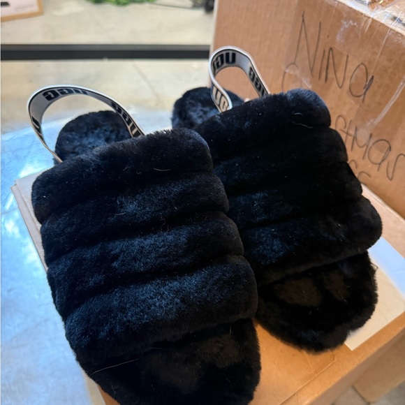 UGG Black Fluffy Slides - Picture 2 of 5